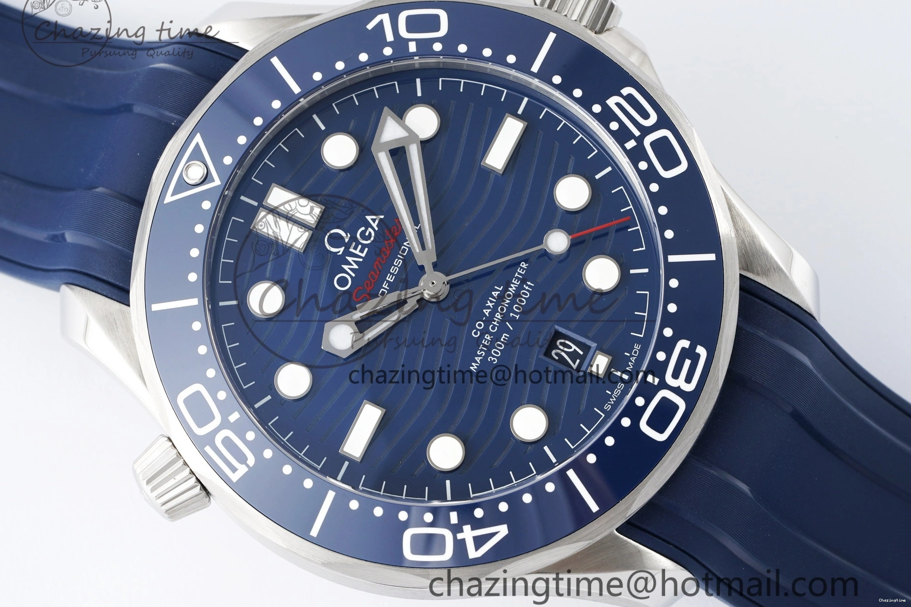 0417 Fashionable Seamaster Diver 300M ZF 1:1 Best Edition Blue Ceramic Blue Dial on Blue Rubber Strap A 7822